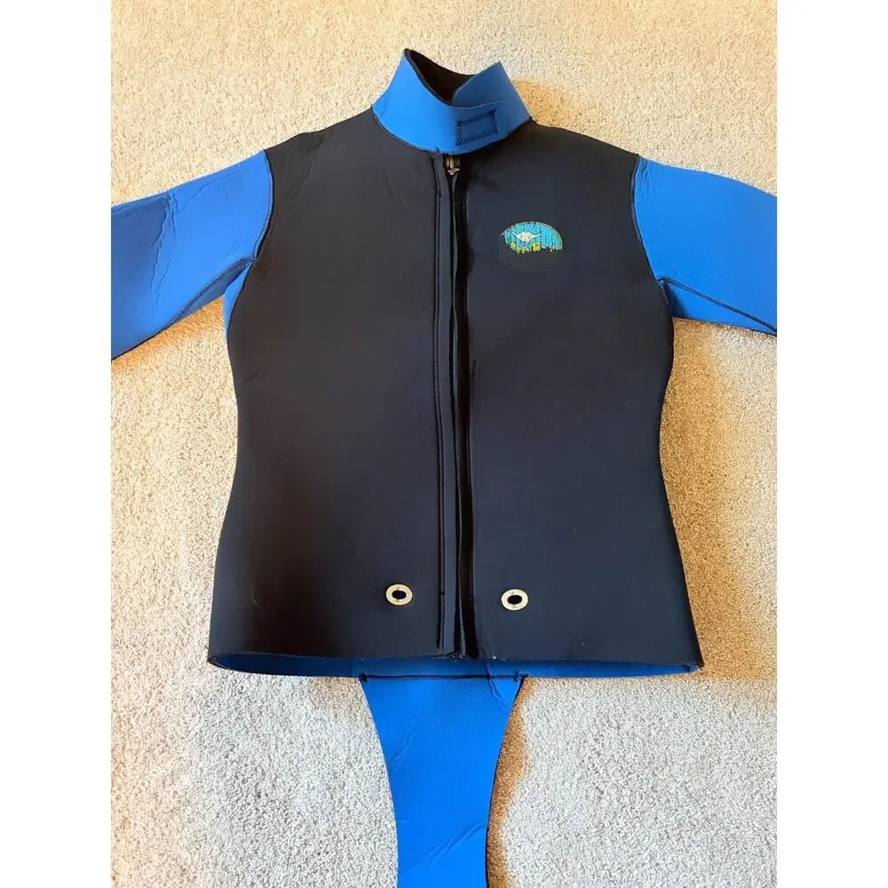 Scuba Wetsuit Sea Ray 2 Piece Neoprene Beavertail Long John Blue Black MEDIUM